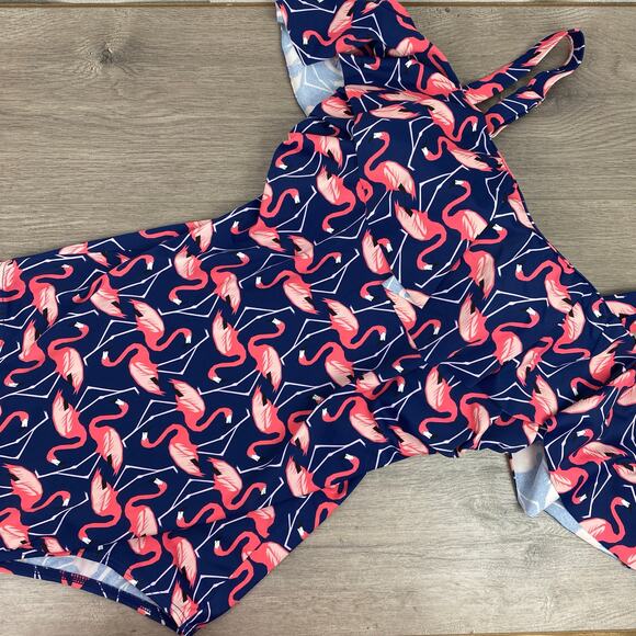 Eloquii Blue&Pink Flamingo Print One Piece Swimsuit Sz.14W - Picture 4 of 16